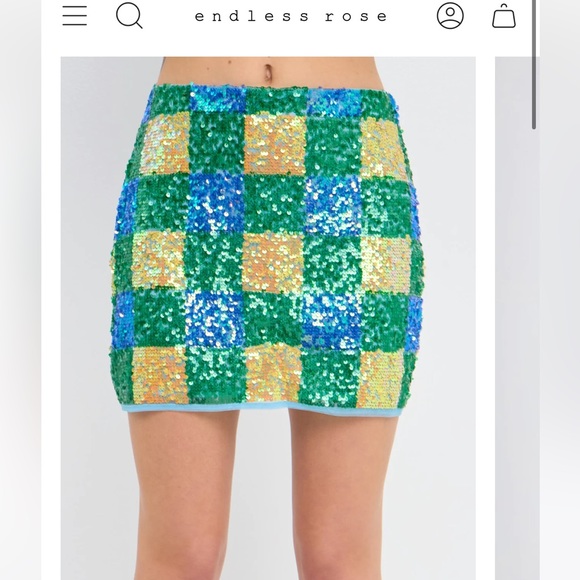 CHECKERED SEQUIN MINI SKIRT Endless Rose - Picture 2 of 6